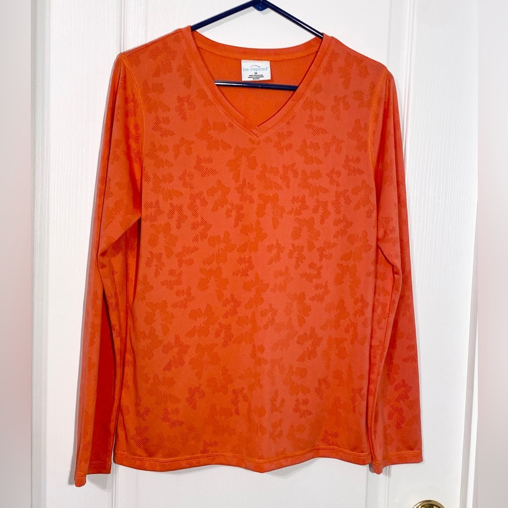 Y2K Be Inspired Open Knit Floral Long Sleeve Active Top Orange Size Medium